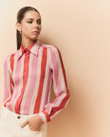 Dolce & Gabbana Stripe Button Down Chiffon Blouse | Thumbnail 5