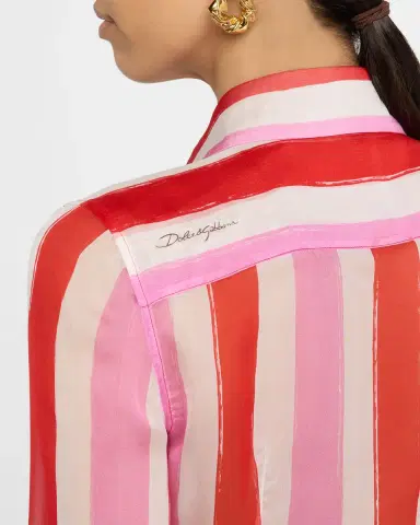 Dolce & Gabbana Stripe Button Down Chiffon Blouse | Thumbnail 6