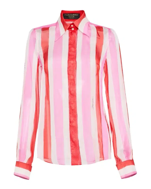 Stripe Button Down Chiffon Blouse