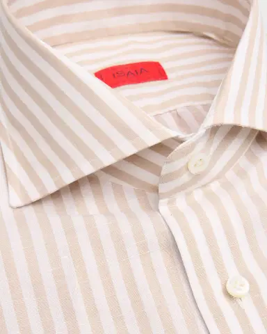 Isaia Men's Cotton and Linen Bengal Stripe Dress Shirt | Thumbnail 2