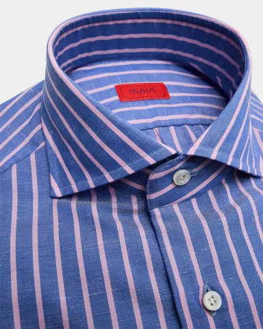 Isaia Men 's Cotton and Linen Stripe Dress Shirt | Thumbnail 2