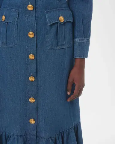 Valentino Garavani Button-Front Ruffle Denim Midi Skirt | Thumbnail 5 Valentino Garavani Button-Front Ruffle Denim Midi Skirt | Thumbnail 5