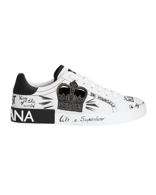 Men's Portofino Printed Leather Sneakers with Patch