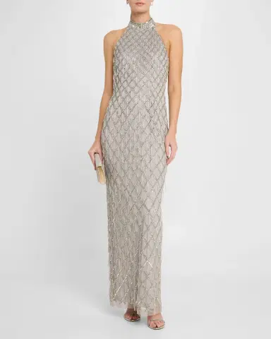Aidan Mattox Beaded Halter Column Gown | Thumbnail 2 Aidan Mattox Beaded Halter Column Gown | Thumbnail 2