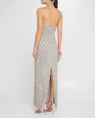 Aidan Mattox Beaded Halter Column Gown | Thumbnail 3 Aidan Mattox Beaded Halter Column Gown | Thumbnail 3