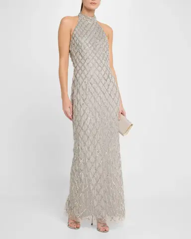 Aidan Mattox Beaded Halter Column Gown | Thumbnail 4 Aidan Mattox Beaded Halter Column Gown | Thumbnail 4