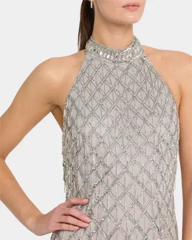 Aidan Mattox Beaded Halter Column Gown | Thumbnail 5 Aidan Mattox Beaded Halter Column Gown | Thumbnail 5