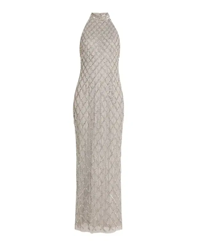 Aidan Mattox Beaded Halter Column Gown