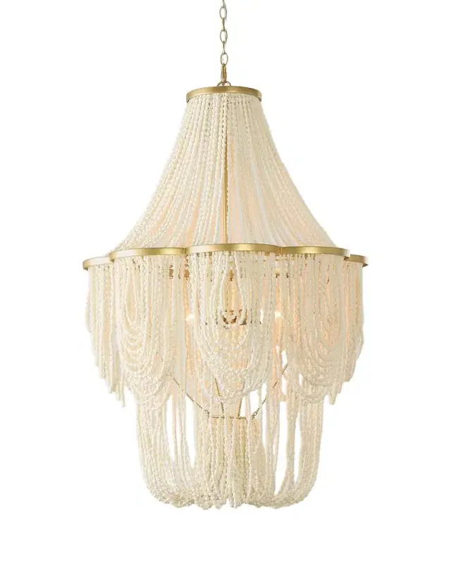 Neiman Marcus Draped Wood Bead 3-Light Chandelier - 42.5"