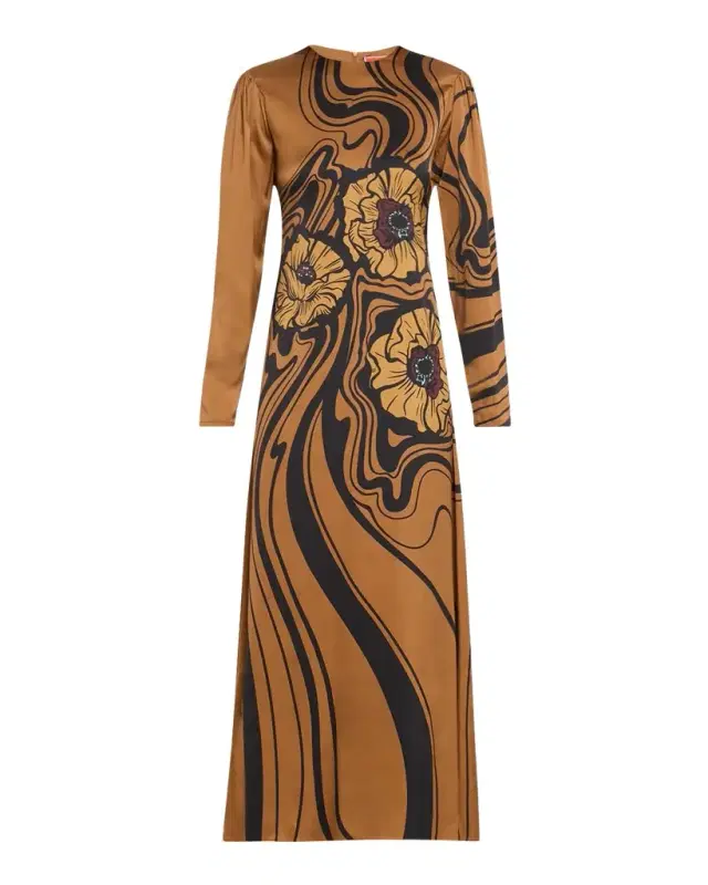La DoubleJ Clingy Long-Sleeve Maxi Swing Dress