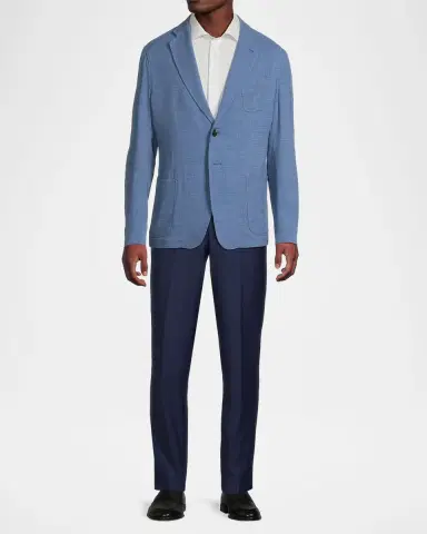 Emporio Armani Men's Wool and Cotton Micro-Box Textured Sport Coat | Thumbnail 2
