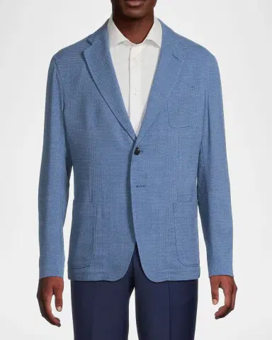 Emporio Armani Men's Wool and Cotton Micro-Box Textured Sport Coat | Thumbnail 4