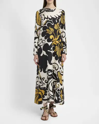 La DoubleJ Marea-Print Long-Sleeve Maxi Swing Dress | Thumbnail 2
