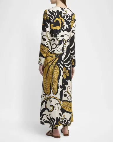 La DoubleJ Marea-Print Long-Sleeve Maxi Swing Dress | Thumbnail 3