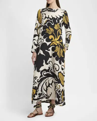 La DoubleJ Marea-Print Long-Sleeve Maxi Swing Dress | Thumbnail 4