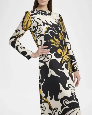 La DoubleJ Marea-Print Long-Sleeve Maxi Swing Dress | Thumbnail 5