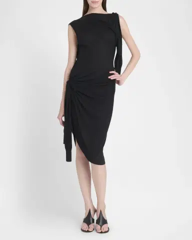 Ferragamo Knotted Sleeveless Silk-Cotton Knit Midi Dress | Thumbnail 2