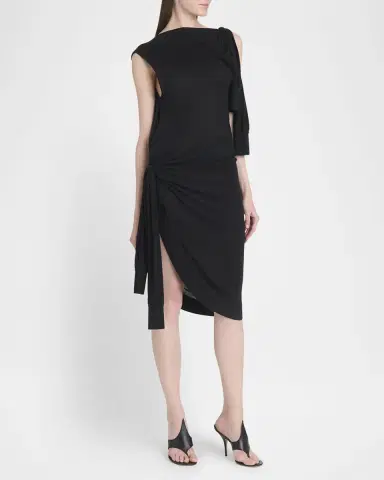 Ferragamo Knotted Sleeveless Silk-Cotton Knit Midi Dress | Thumbnail 4