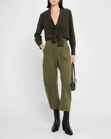 Nili Lotan Emerson Brushed Cotton Barrel-Leg Crop Pants | Thumbnail 2 Nili Lotan Emerson Brushed Cotton Barrel-Leg Crop Pants | Thumbnail 2