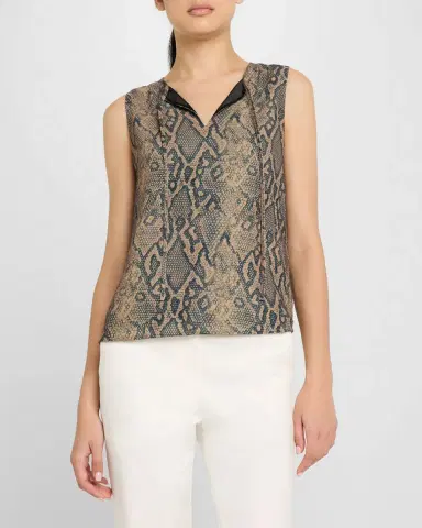 Emporio Armani Split-Neck Tie Sleeveless Blouse | Thumbnail 4