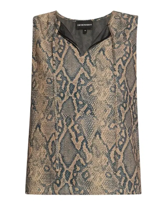 Emporio Armani Split-Neck Tie Sleeveless Blouse