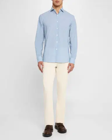 Canali Men's Cotton and Lyocell Micro-Geometric Sport Shirt | Thumbnail 2 Canali Men's Cotton and Lyocell Micro-Geometric Sport Shirt | Thumbnail 2