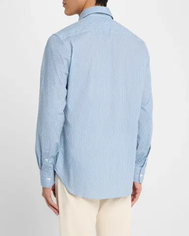 Canali Men's Cotton and Lyocell Micro-Geometric Sport Shirt | Thumbnail 3 Canali Men's Cotton and Lyocell Micro-Geometric Sport Shirt | Thumbnail 3