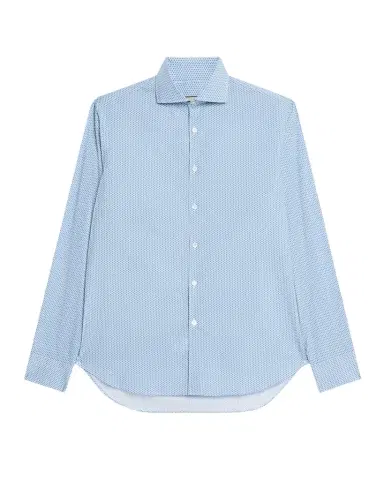 Canali Men's Cotton and Lyocell Micro-Geometric Sport Shirt | Thumbnail 1 Canali Men's Cotton and Lyocell Micro-Geometric Sport Shirt | Thumbnail 1
