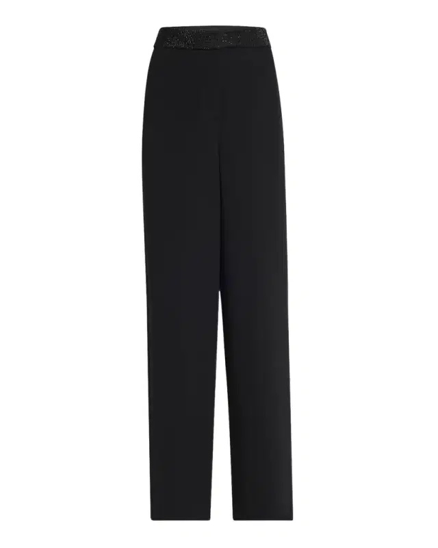 Giorgio Armani Strass Waistband Straight-Leg Silk Trousers