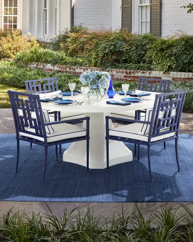 Neiman Marcus Round Outdoor Pedestal Dining Table, Glossy White