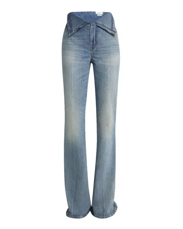 Foldover-Waist Denim Flare Trousers