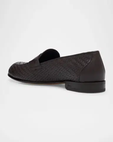 Brioni Men's Woven Napa Leather Penny Loafers | Thumbnail 4