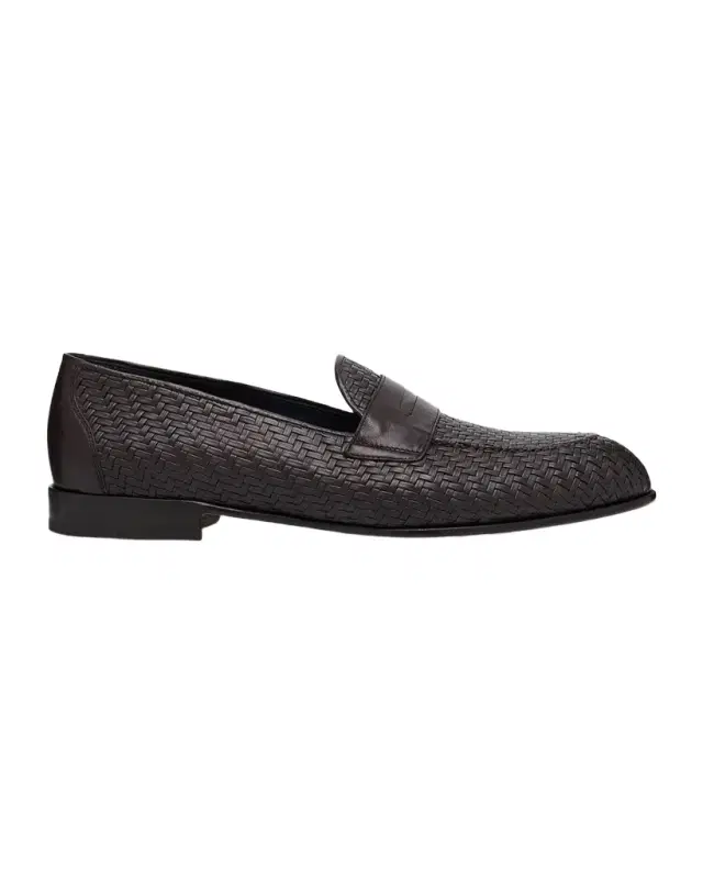 Brioni Men 's Woven Napa Leather Penny Loafers