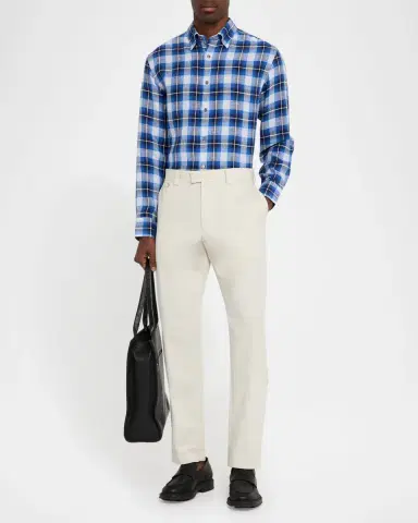 Brioni Men's Linen Madras Check Casual Button-Down Shirt | Thumbnail 2 Brioni Men's Linen Madras Check Casual Button-Down Shirt | Thumbnail 2