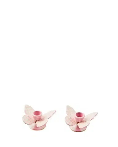 MacKenzie-Childs Rosy Check Butterfly Candle Holders, Set of 2 | Thumbnail 1