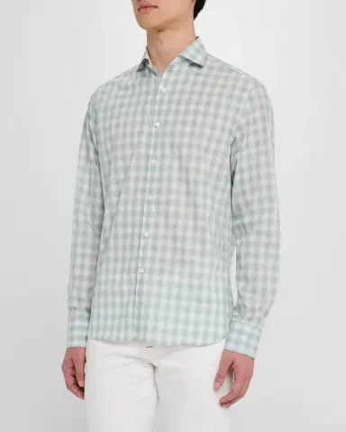 Canali Men's Cotton Ombre Check Sport Shirt | Thumbnail 4