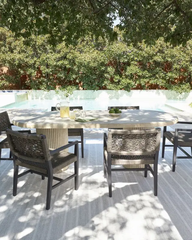 Reeded Double Pedestal Outdoor Dining Table