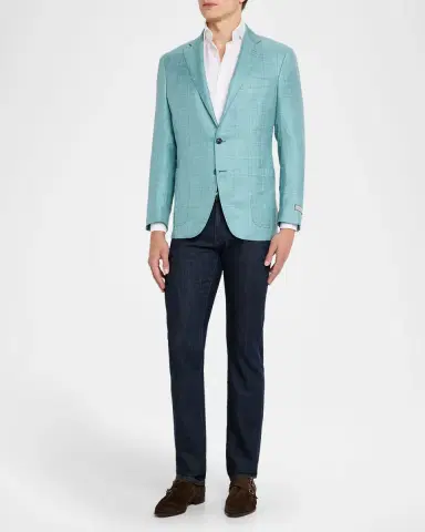 Canali Men's Cashmere, Silk and Linen Windowpane Sport Coat | Thumbnail 2