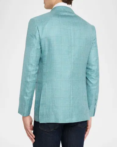 Canali Men's Cashmere, Silk and Linen Windowpane Sport Coat | Thumbnail 3