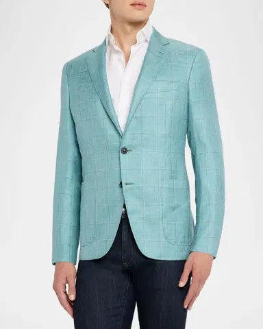 Canali Men's Cashmere, Silk and Linen Windowpane Sport Coat | Thumbnail 4