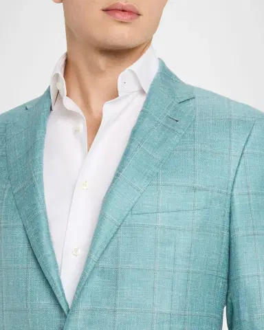 Canali Men's Cashmere, Silk and Linen Windowpane Sport Coat | Thumbnail 5
