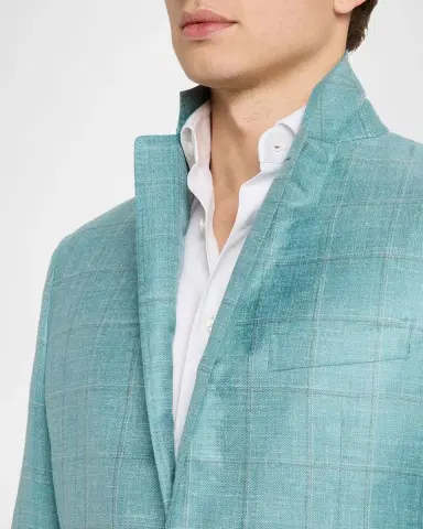 Canali Men's Cashmere, Silk and Linen Windowpane Sport Coat | Thumbnail 7