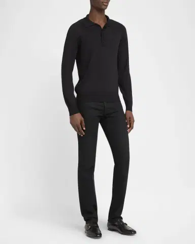 Tom Ford Men's Wool and Silk Raglan Knit Polo Shirt | Thumbnail 2