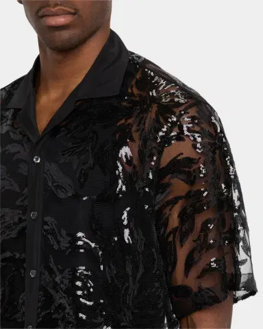 Dsquared2 Men 's Sequin-Embroidered Camp Shirt | Thumbnail 3