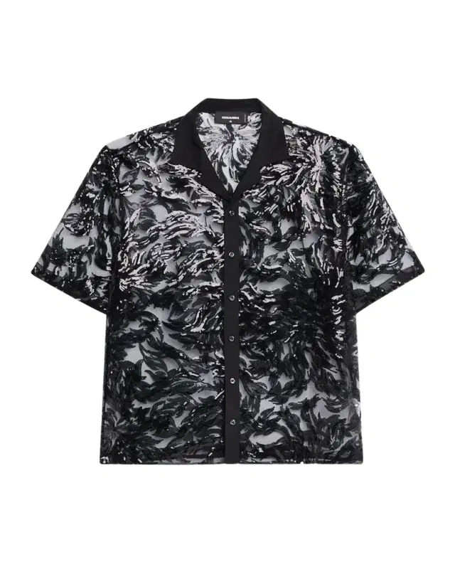 Men 's Sequin-Embroidered Camp Shirt