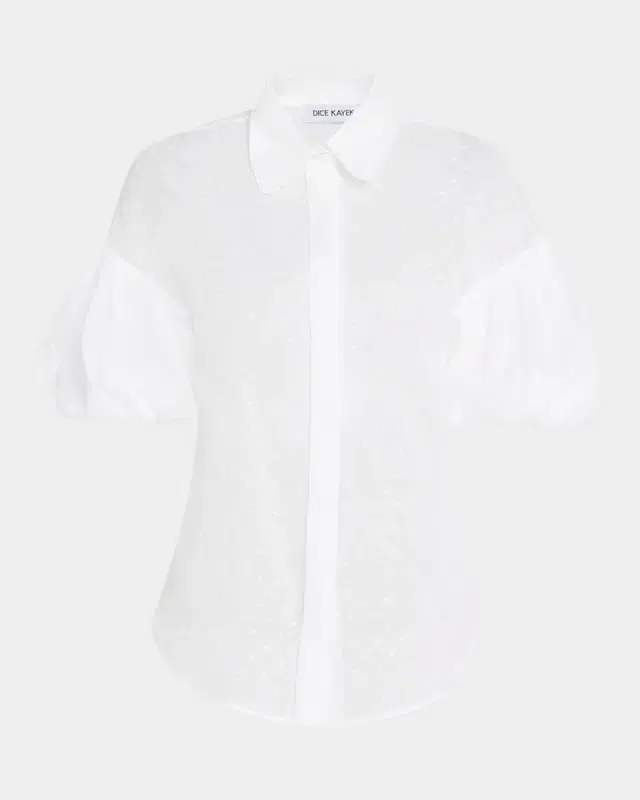 Dice Kayek Polka-Dot Puff-Sleeve Button-Down Shirt
