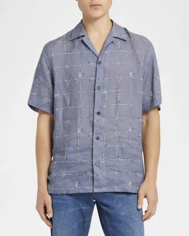 Brioni Men 's Nautical Linen Camp Shirt | Thumbnail 2