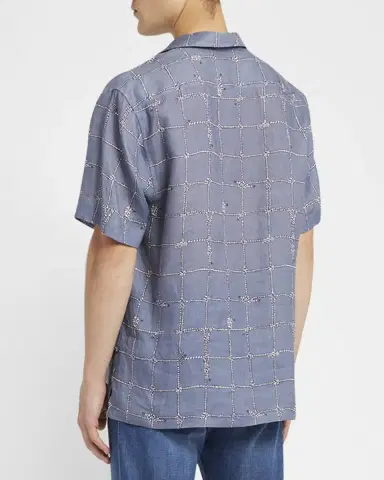 Brioni Men 's Nautical Linen Camp Shirt | Thumbnail 3