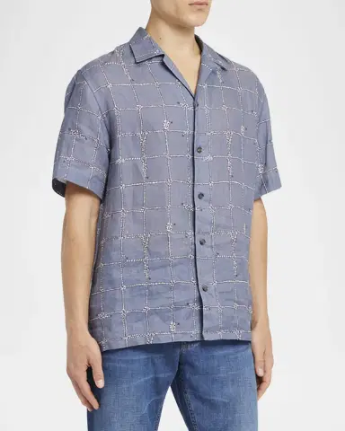 Brioni Men 's Nautical Linen Camp Shirt | Thumbnail 4