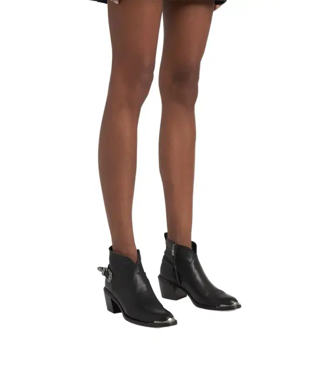 Golden Goose Patty Leather Buckle Western Ankle Boots